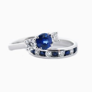 Channel Round Cut Diamond & Sapphire Ring