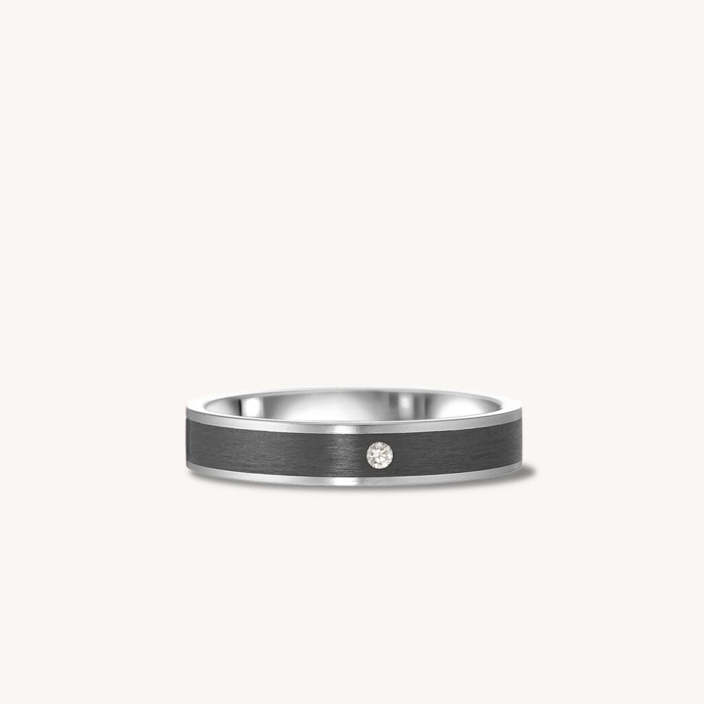 Steel Carbon Fiber Inlay Ring with Diamond