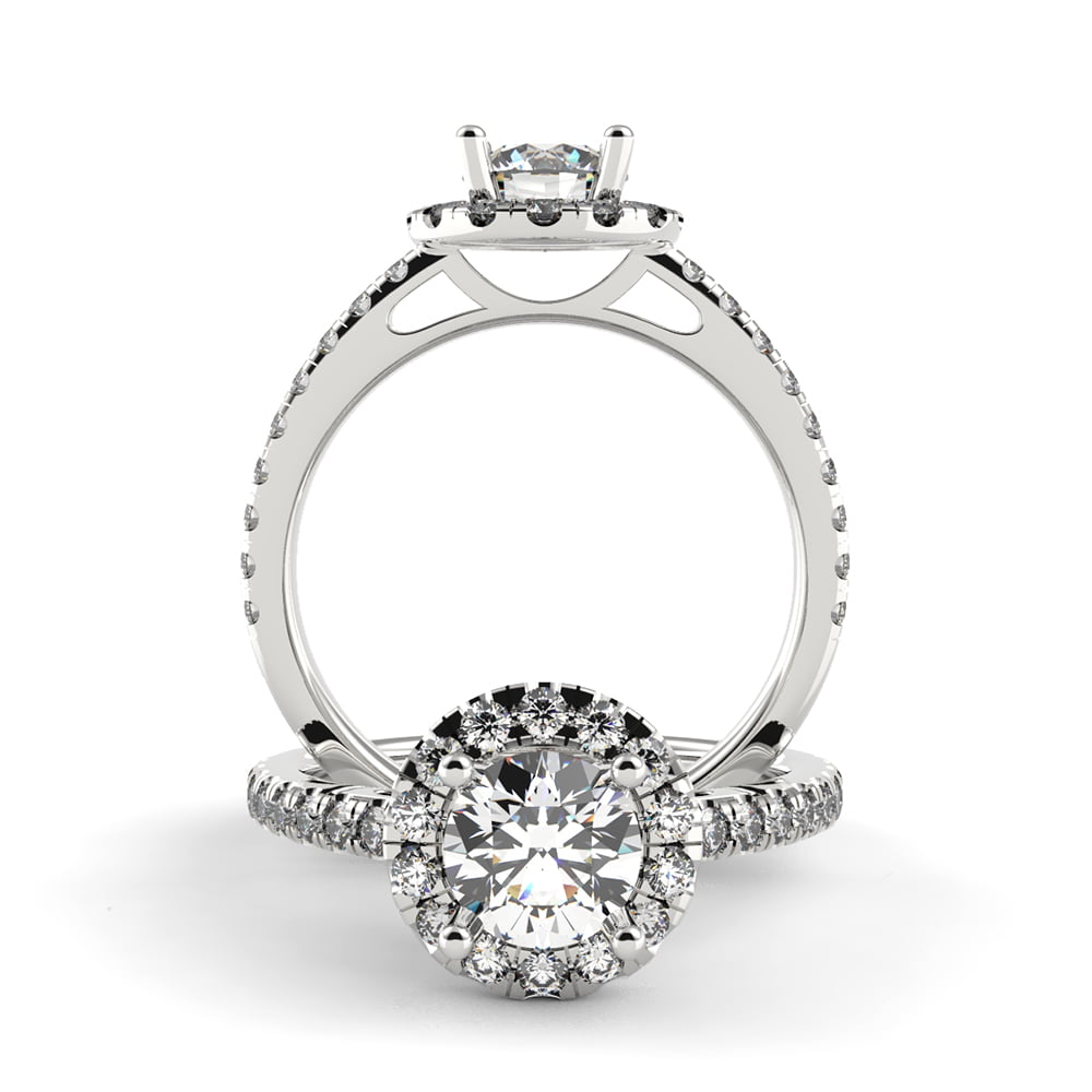 Classic Diamond Halo Ring with Side Diamonds