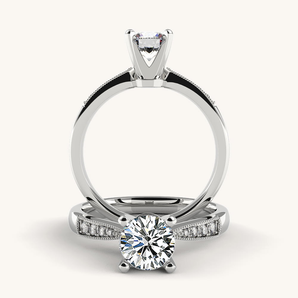 Tapered Milgrain Diamond Ring with Side Diamonds