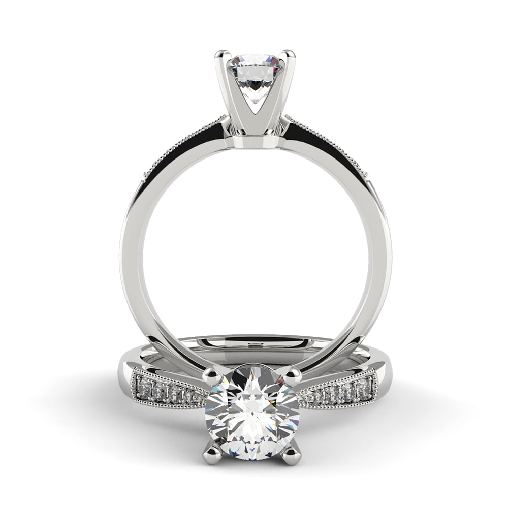 Tapered Milgrain Diamond Ring with Side Diamonds
