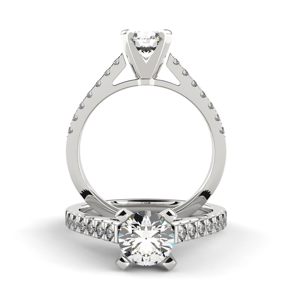 Cathedral Pave Diamond Ring with Side Diamonds