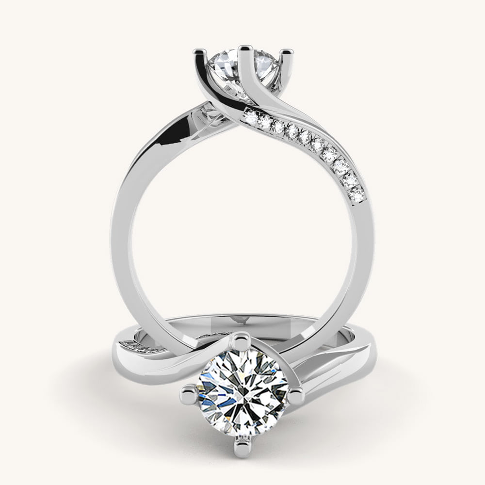 Charming Twisted Diamond Ring with Side Diamonds