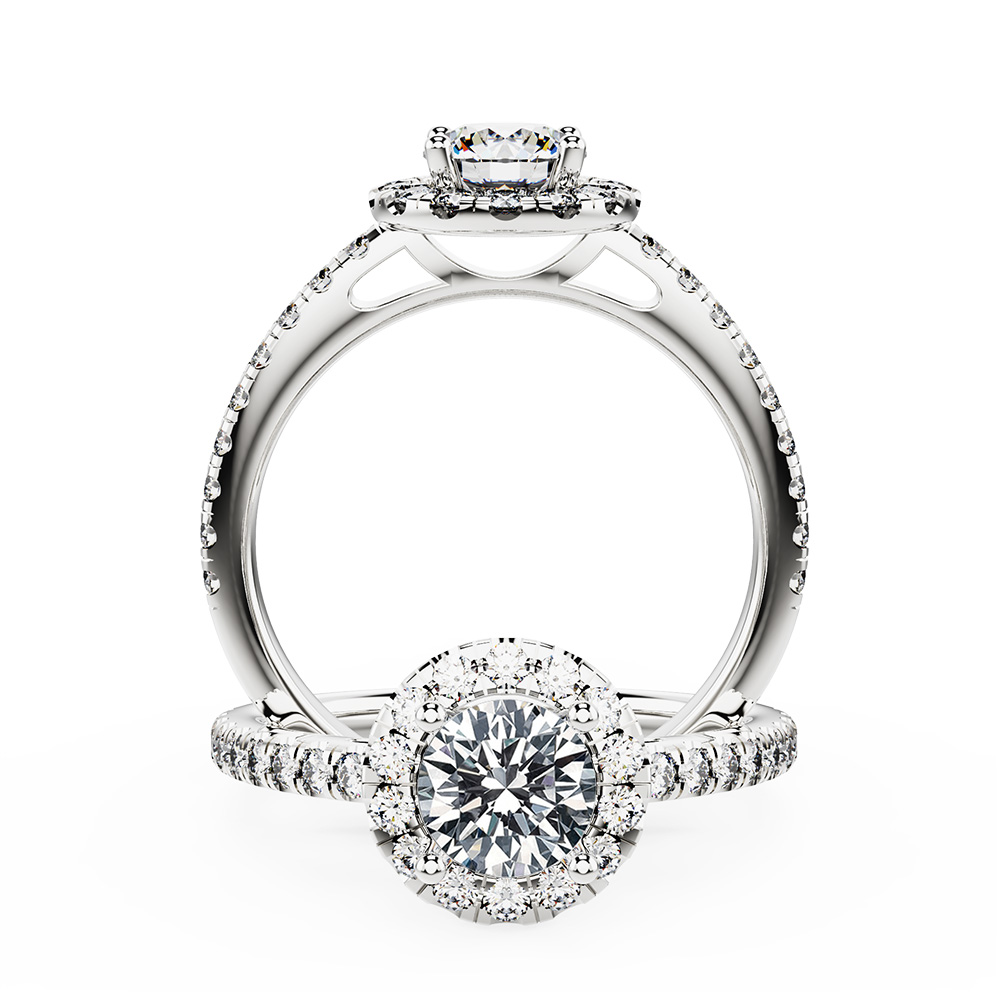 Classic Diamond Halo Ring with Side Diamonds