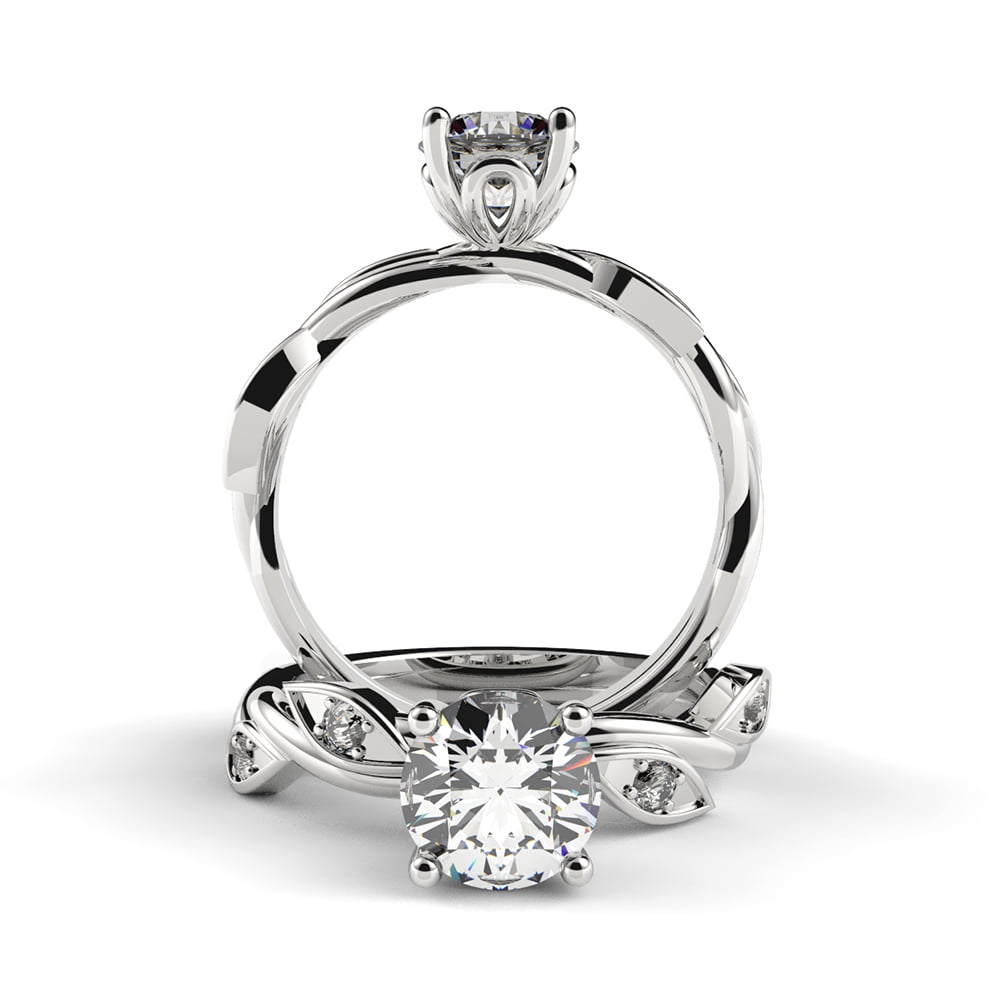 Floral Leaves & Vine Diamond Ring with Side Diamonds