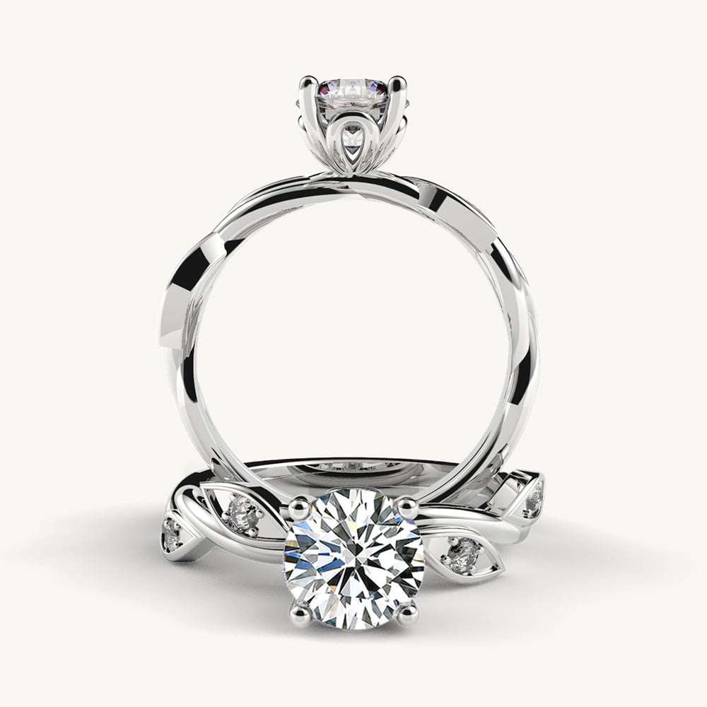 Floral Leaves & Vine Diamond Ring with Side Diamonds