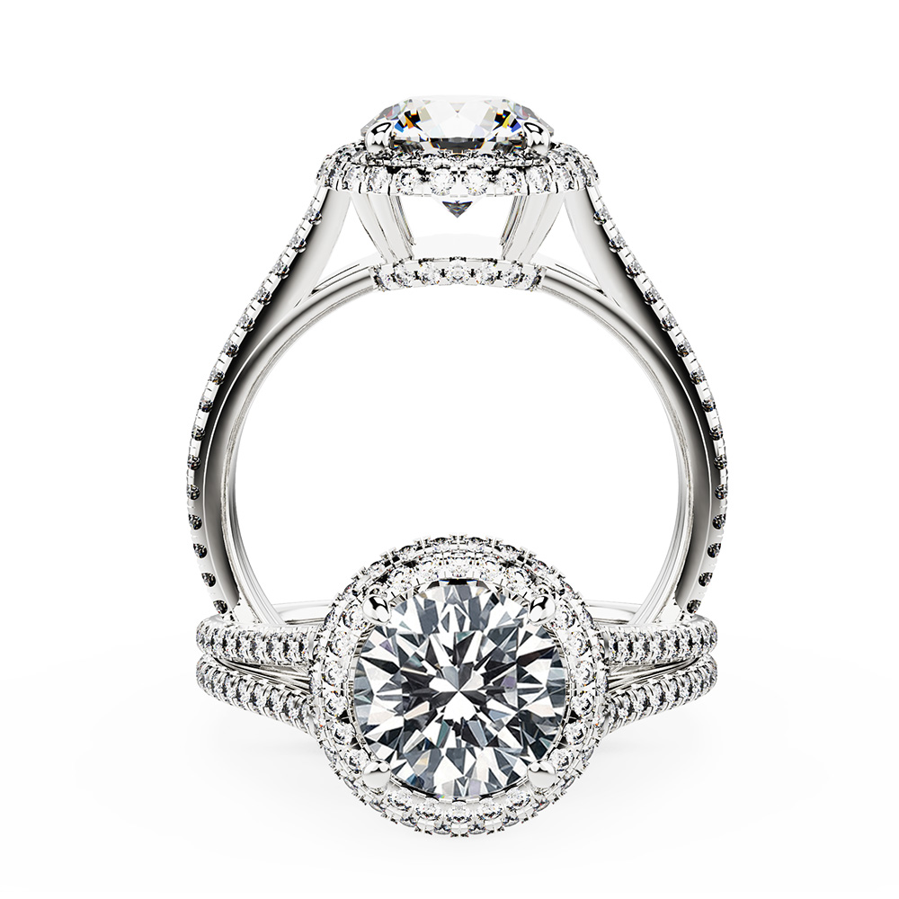 Lavish Twin Link Shoulder Band Diamond Halo Ring