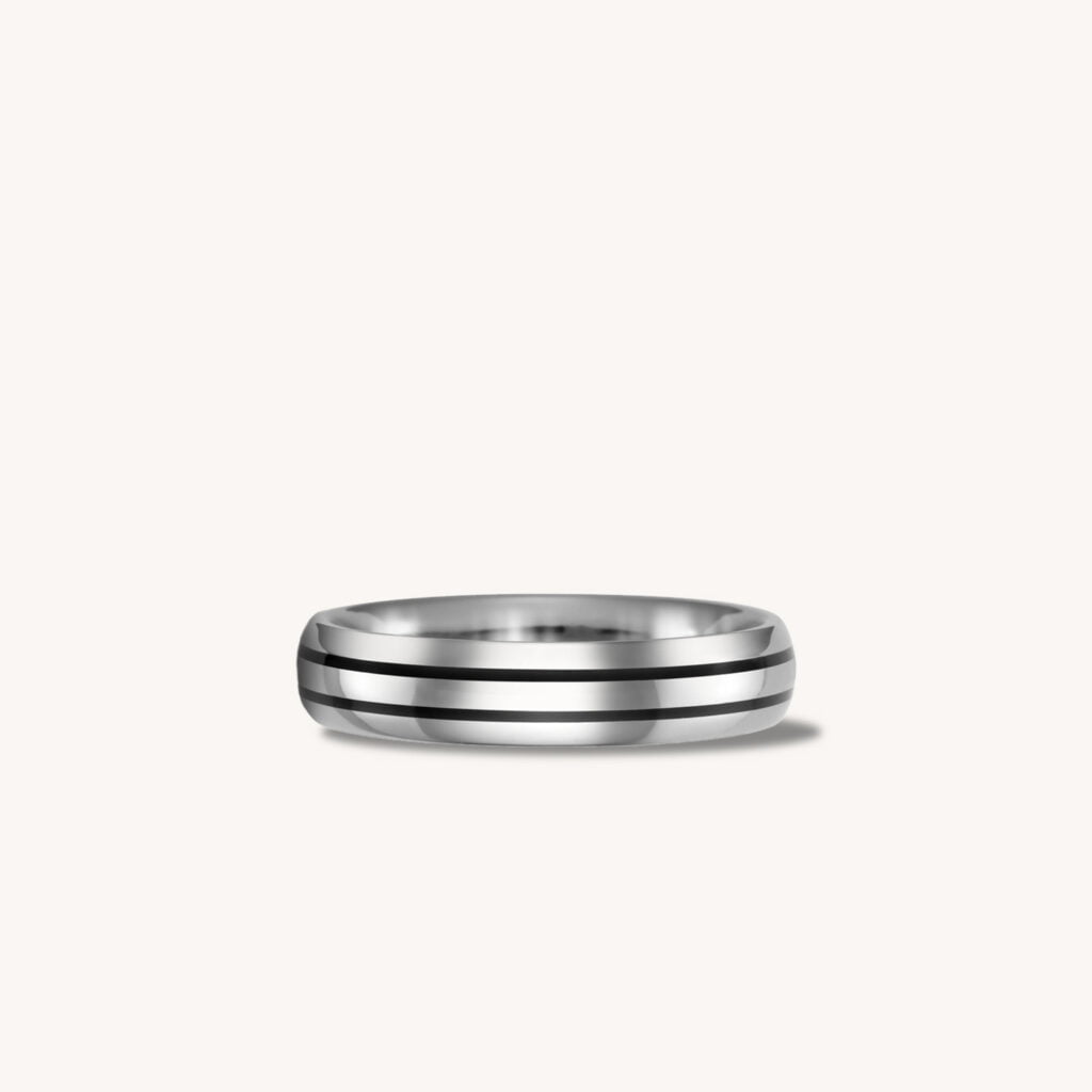 Dual Slit Black Ceramic Titanium Ring