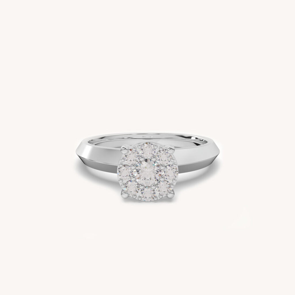 Cluster Knife-Edge Halo Diamond Ring