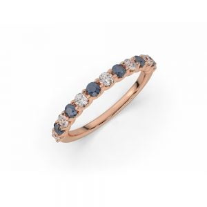 Floating Diamond & Sapphire Ring + Hammered Band