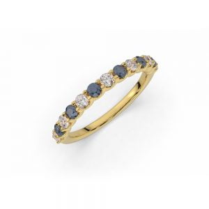 Floating Diamond & Sapphire Ring + Hammered Band