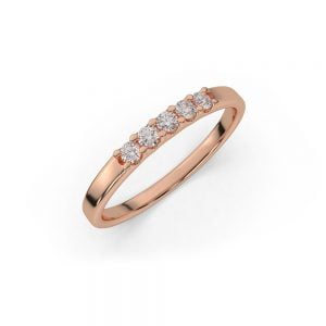 Titanium Slight Dome Matted Ring + 5-Diamond Pavé Thin Wedding Band