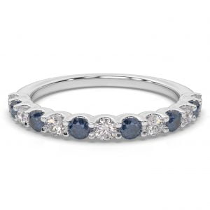 Floating Diamond & Sapphire Ring + Hammered Band