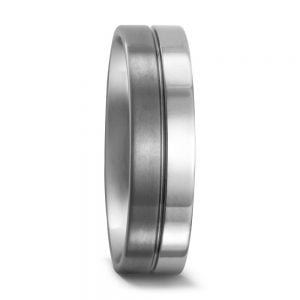 Dual-Tone Centre Slit Titanium Ring + Classic Slit with Diamonds Wedding Band