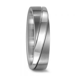 Dual Tone Diagonal Slit Titanium Ring + Union Intertwined Diamond Band