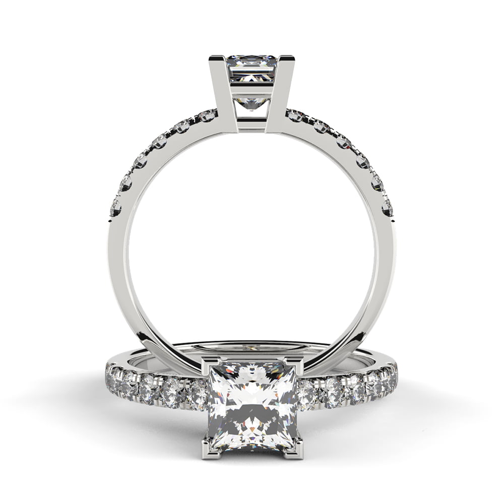 Princess Diamond Pave Ring with Side Diamonds