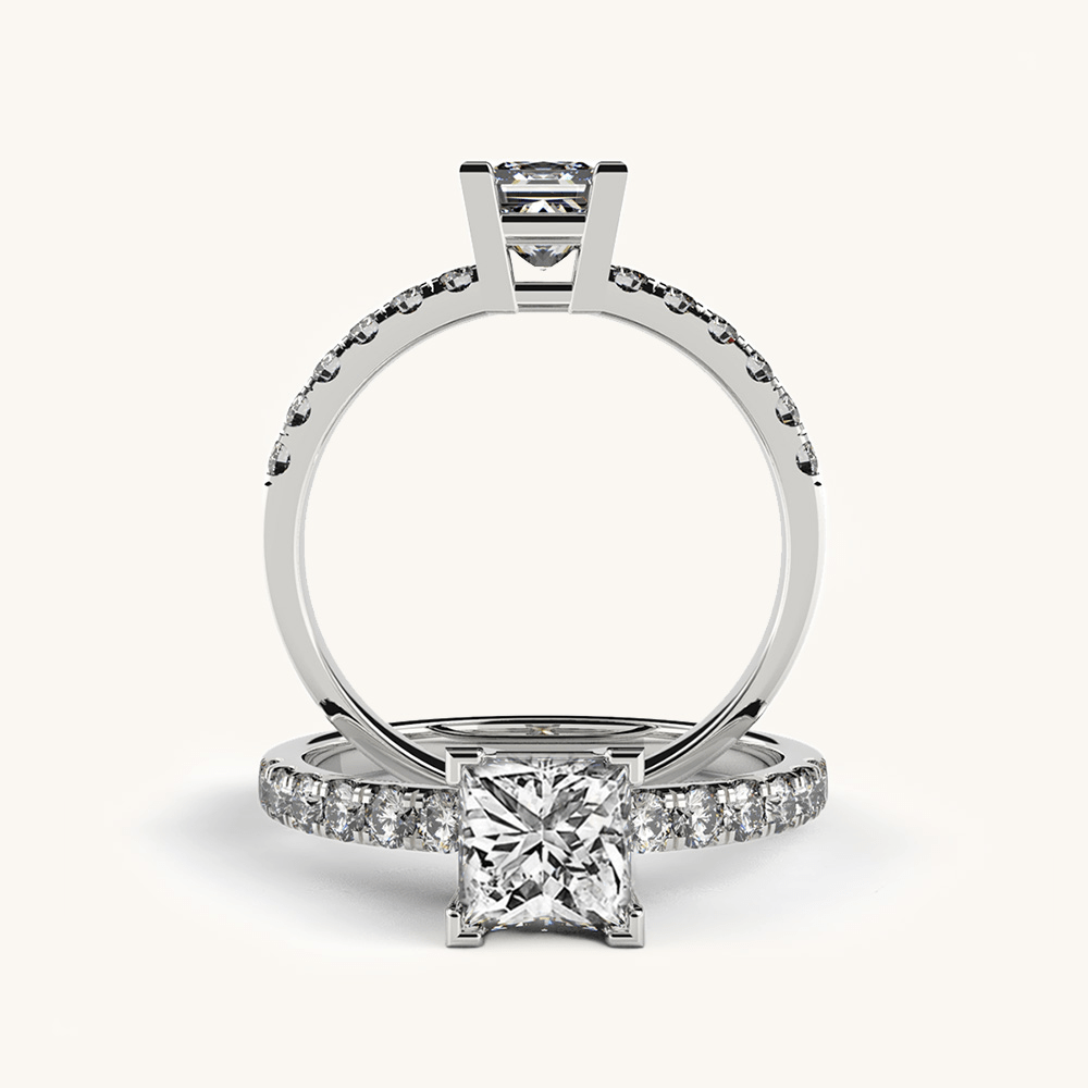 Princess Diamond Pave Ring with Side Diamonds