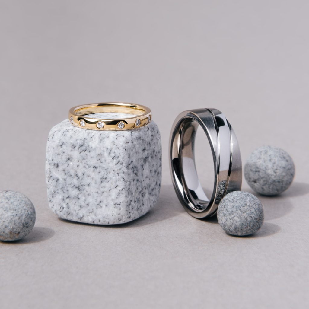 Graceful Eternity Flush Ring + Dual Tone Diagonal Slit Titanium Ring