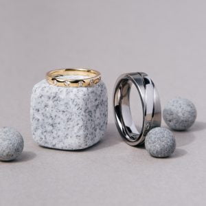 Graceful Eternity Flush Ring + Dual Tone Diagonal Slit Titanium Ring