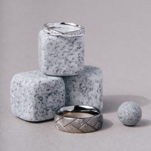 Infinity Diamond Band + Dusk Gray Slit Titanium Dome Ring