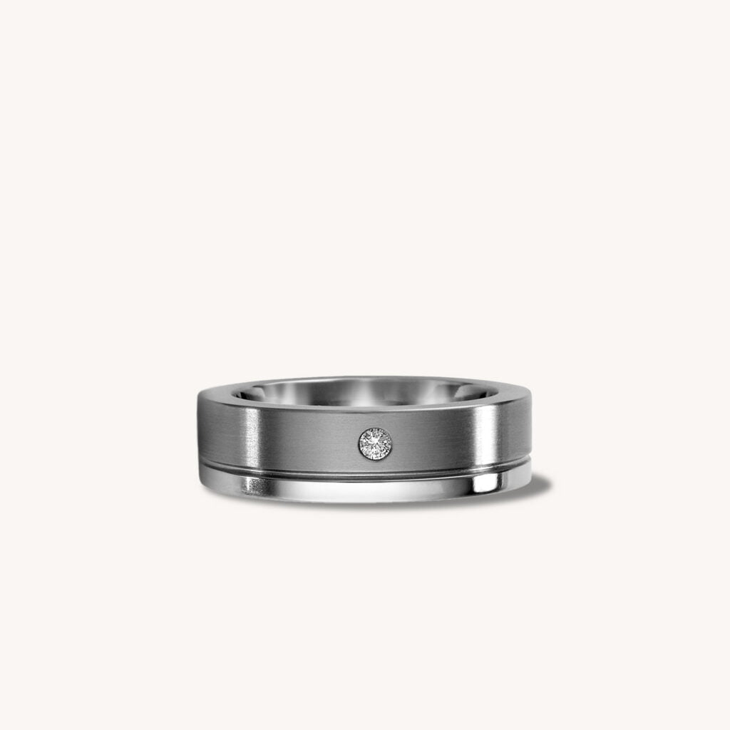 Single Slit Band with Diamond Titanium Ring