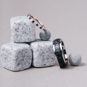 Floating Diamond and Sapphire Band + Titan Black Beveled Titanium and Carbon Ring