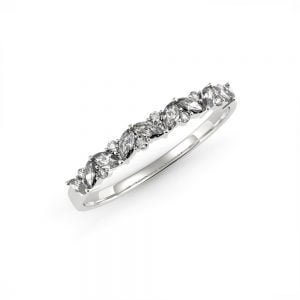 Textured Finished Beveled Edge Ring + Petals Dot Diamond Wedding Band