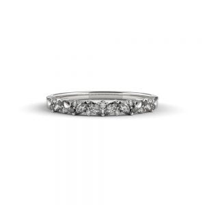 Textured Finished Beveled Edge Ring + Petals Dot Diamond Wedding Band