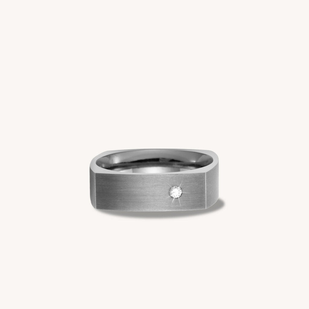 Brushed Soft Square Titanium Ring with Diamond