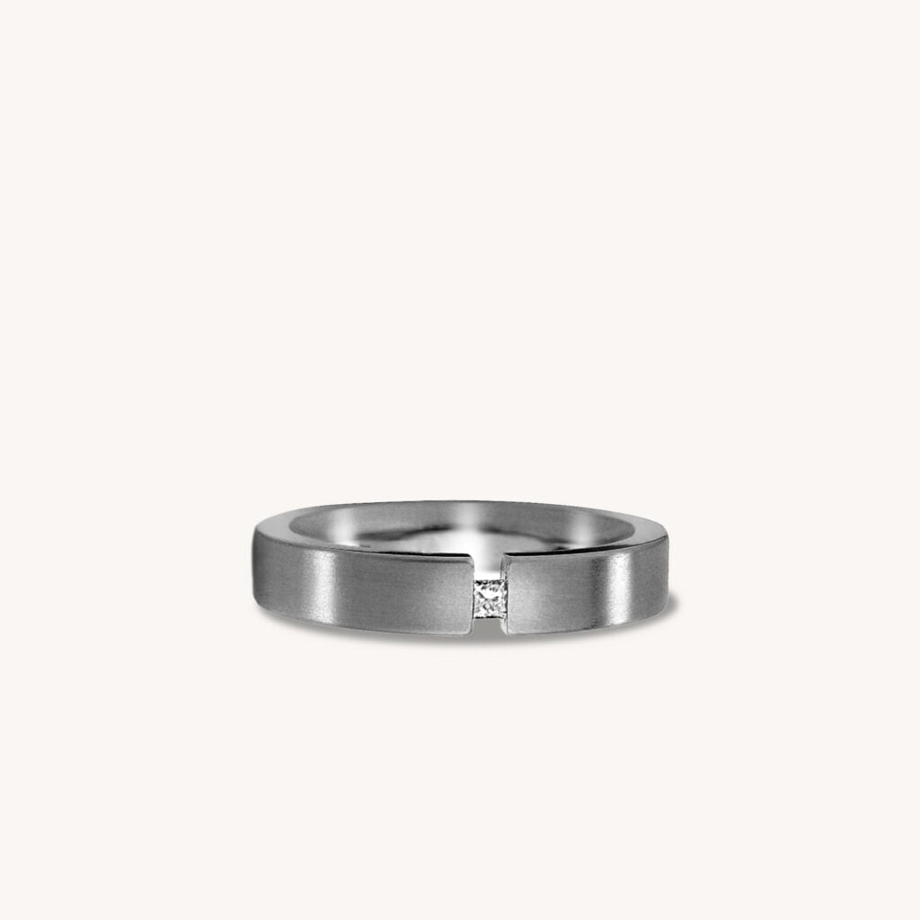 Princess Cut Bar Set Diamond Titanium Ring