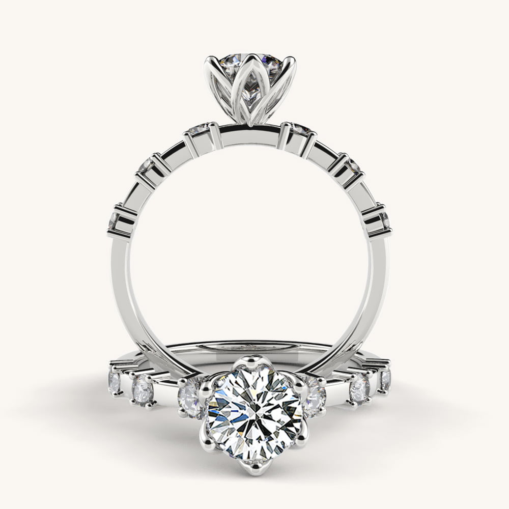 Lily Crown Diamond Ring with Side Diamonds