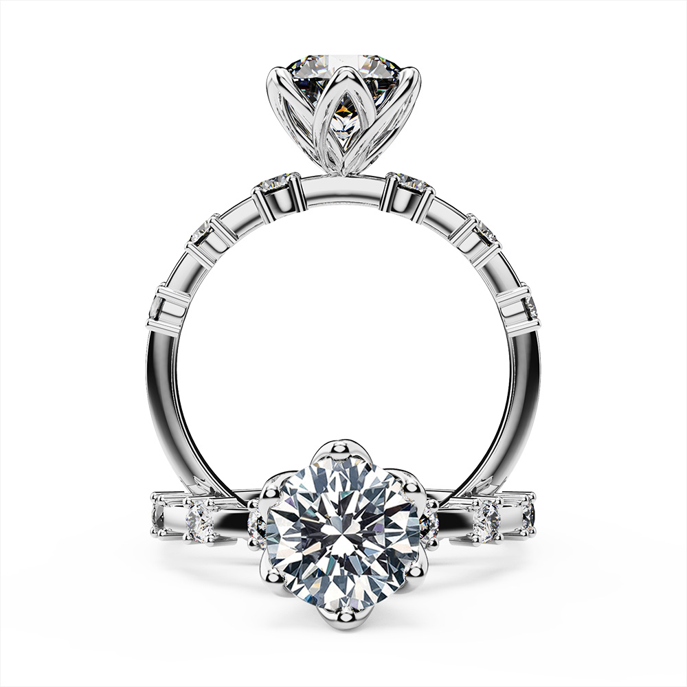 Lily Crown Diamond Ring with Side Diamonds