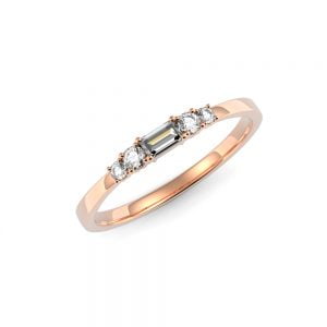 Textured Finished Beveled Edge Ring with Baguette Diamond + 5-Diamond Baguette Round Band
