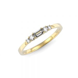 Textured Finished Beveled Edge Ring with Baguette Diamond + 5-Diamond Baguette Round Band