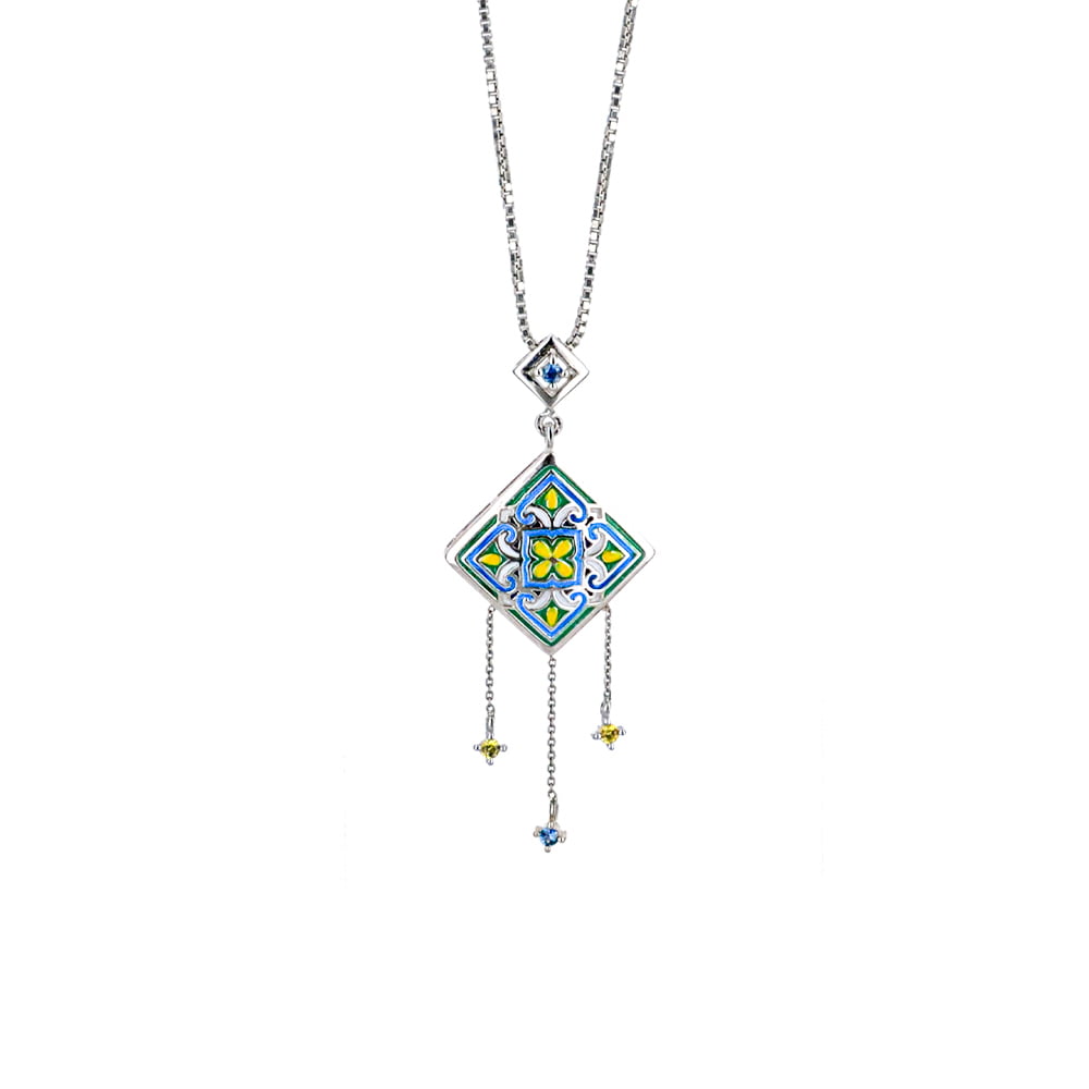 Little Wau Sapphire Drop Handpainted Tile Necklace