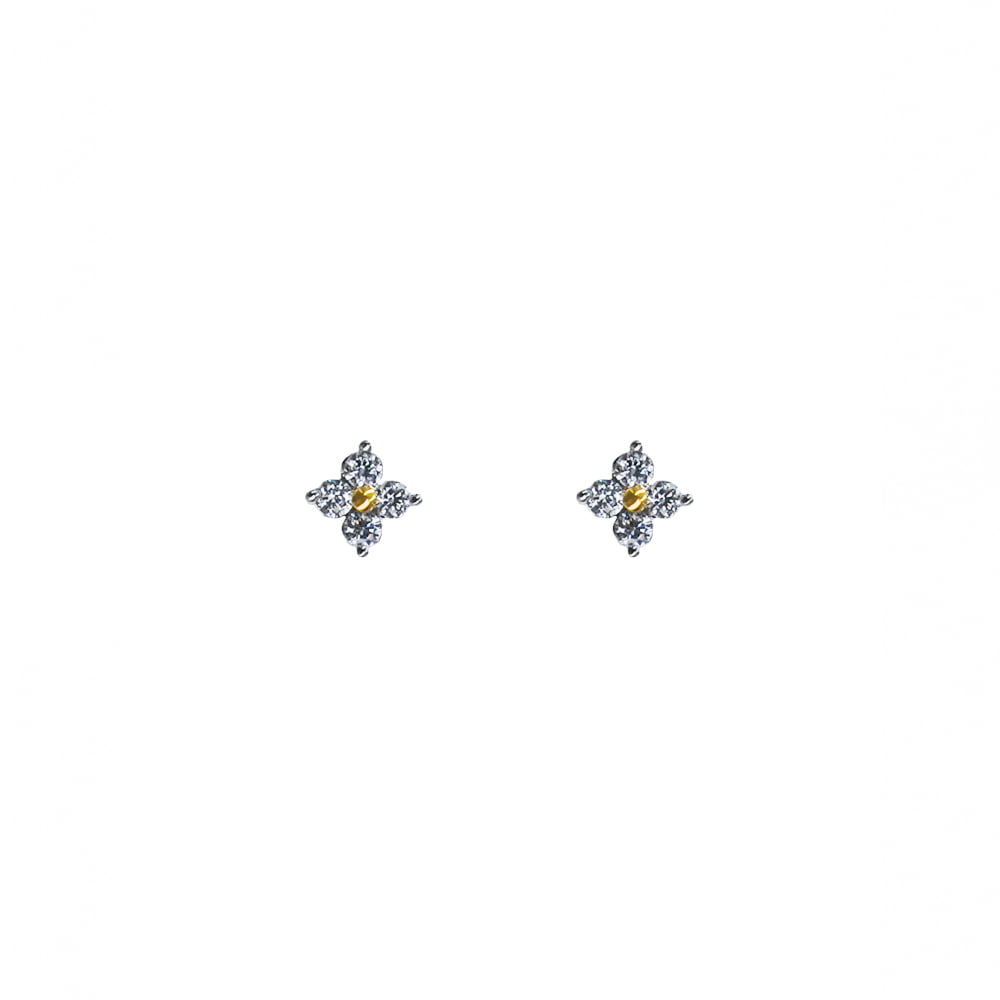Four Petal Lab-Grown Diamond Earrings in Gold