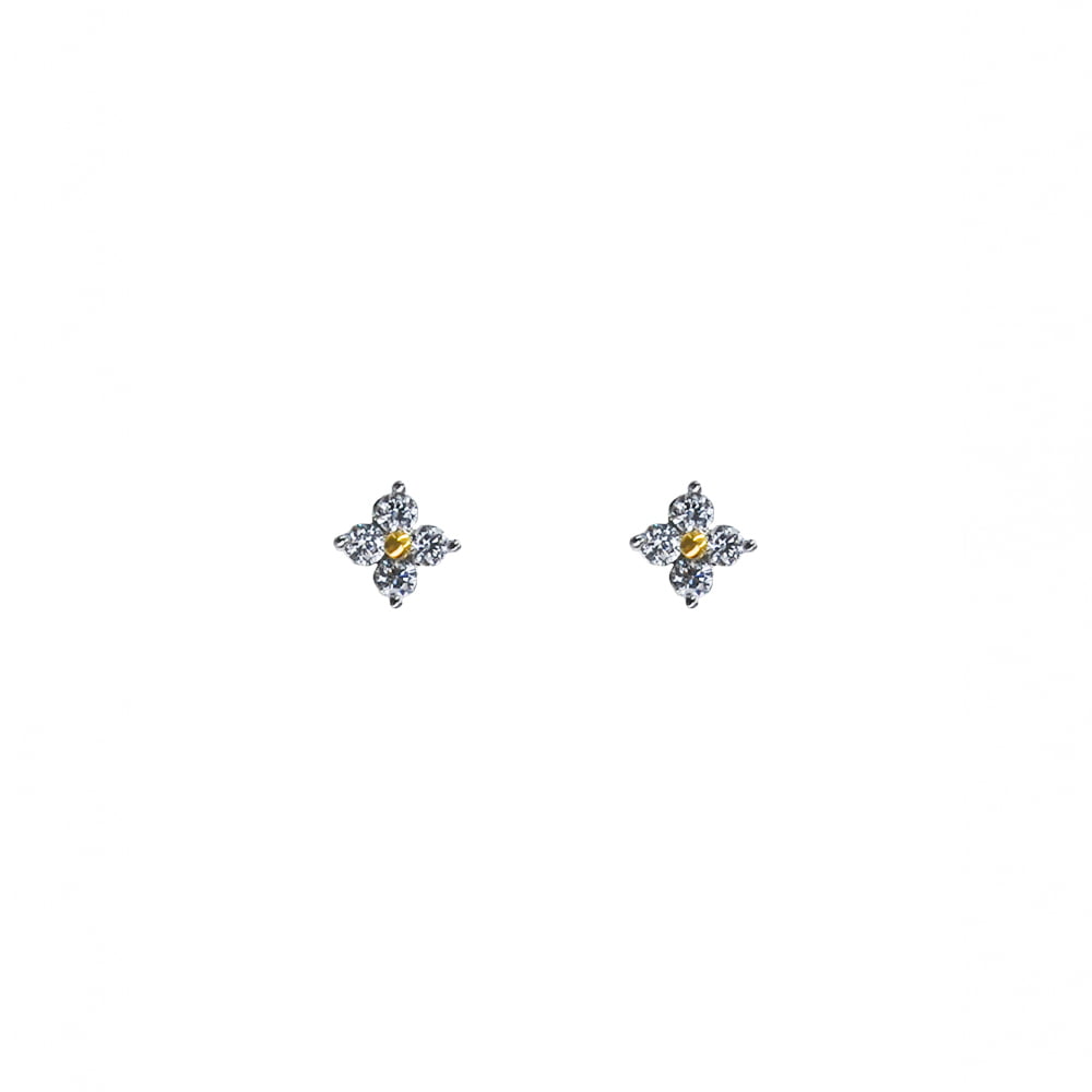 Four Petal Flower Lab Grown Diamond Earrings in Gold