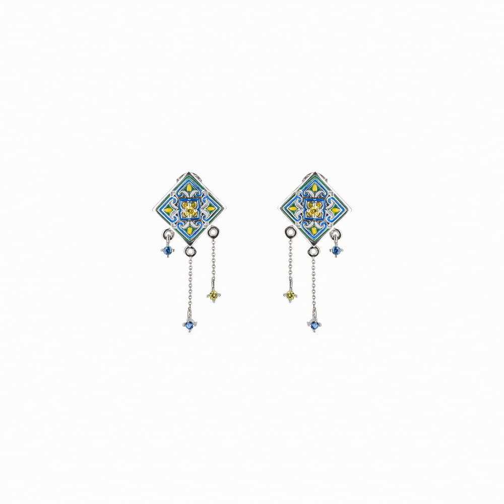 Little Wau Sapphire Drop Handpainted Tile Earrings