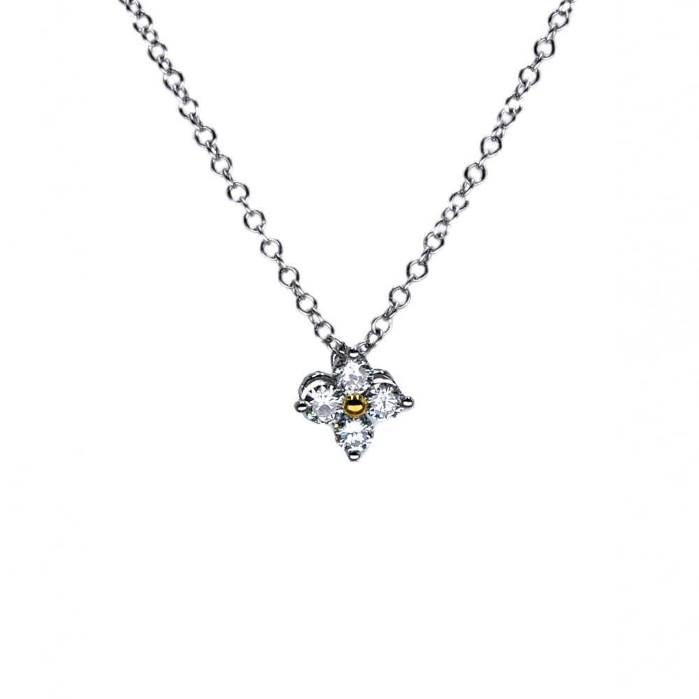 Four Petal Flower Lab Grown Diamond Necklace in Gold