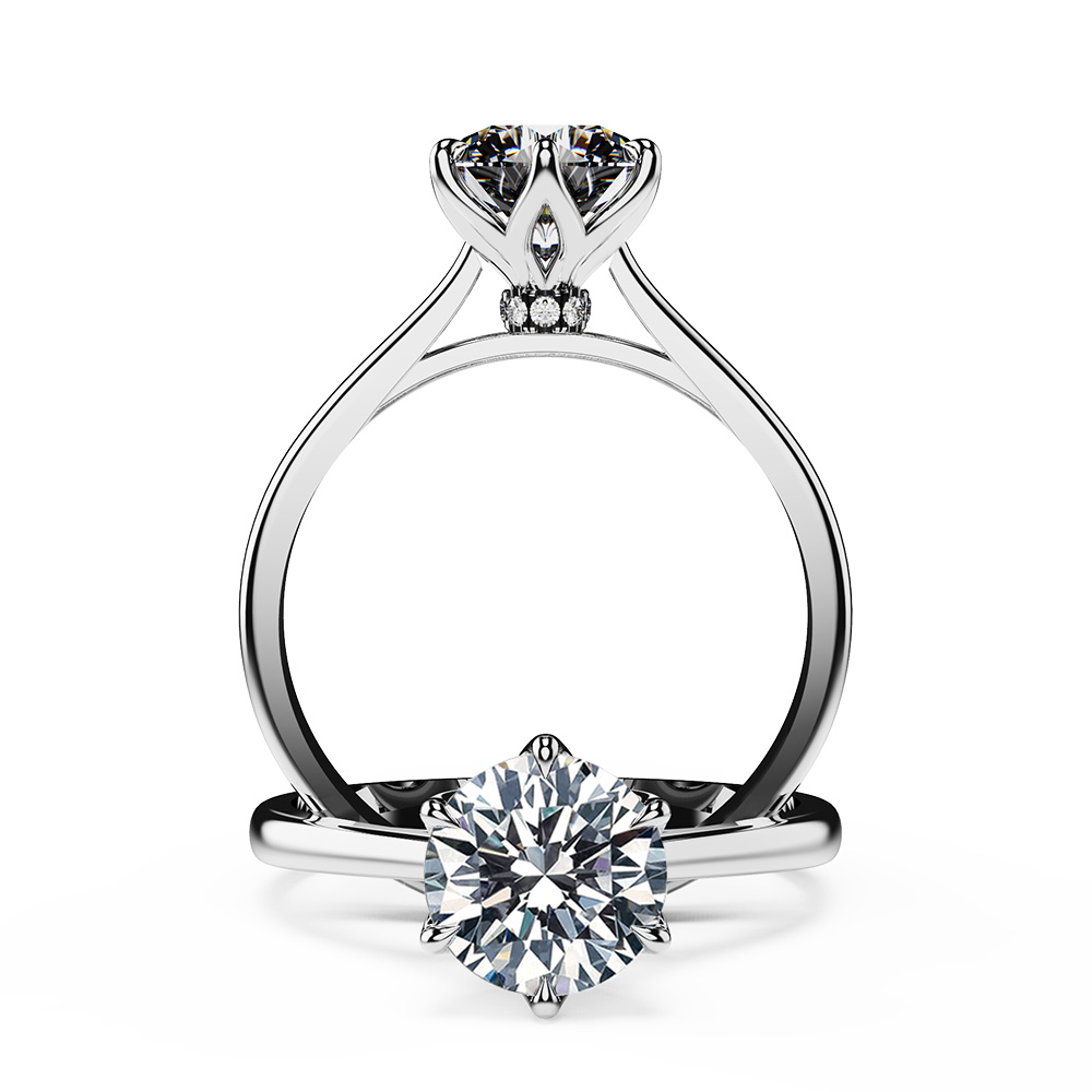 Six Petal Hidden Halo Diamond Engagement Ring