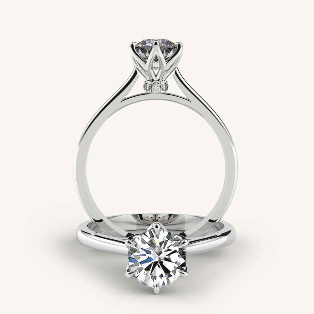 Six Petal Hidden Halo Diamond Engagement Ring